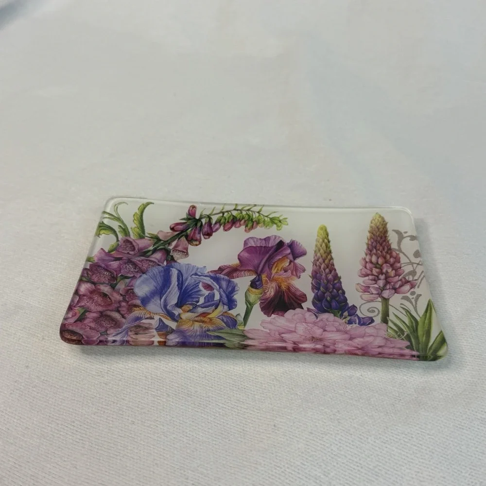 Michel Design Works Floral Glass Trinket Tray Jewelry Soap Dish Botanical